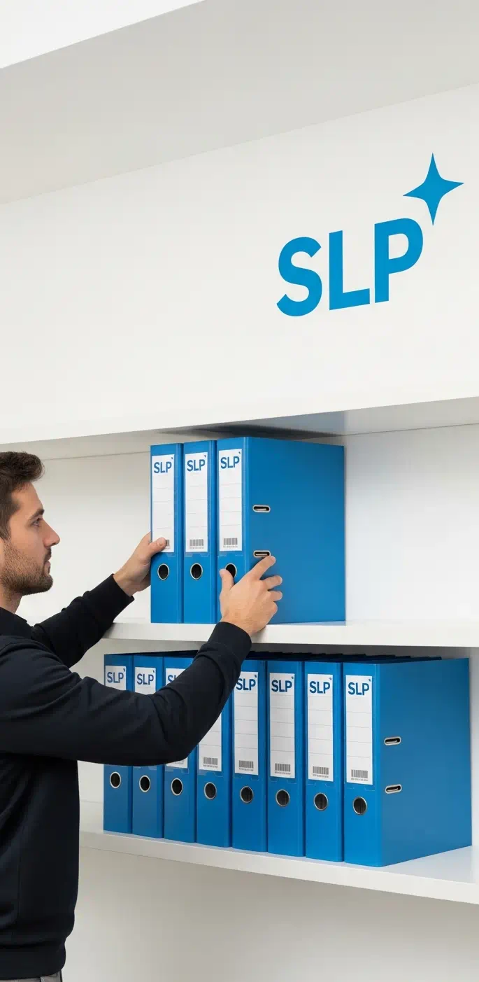 Hombre colocando archivadores de papeleris | archivadores