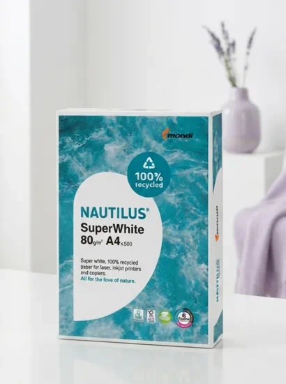 Papel cien por cien reciclado de 80 gramos nautilus superwhite | papel para impresora