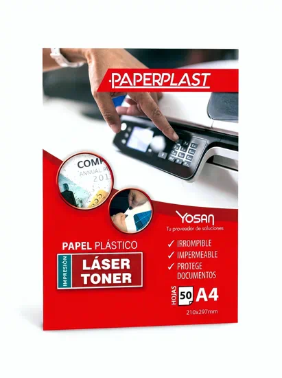 Papel plastico yosan paperplast poliester blanco brillo din a4 de 150 mc laser | papeles especiales