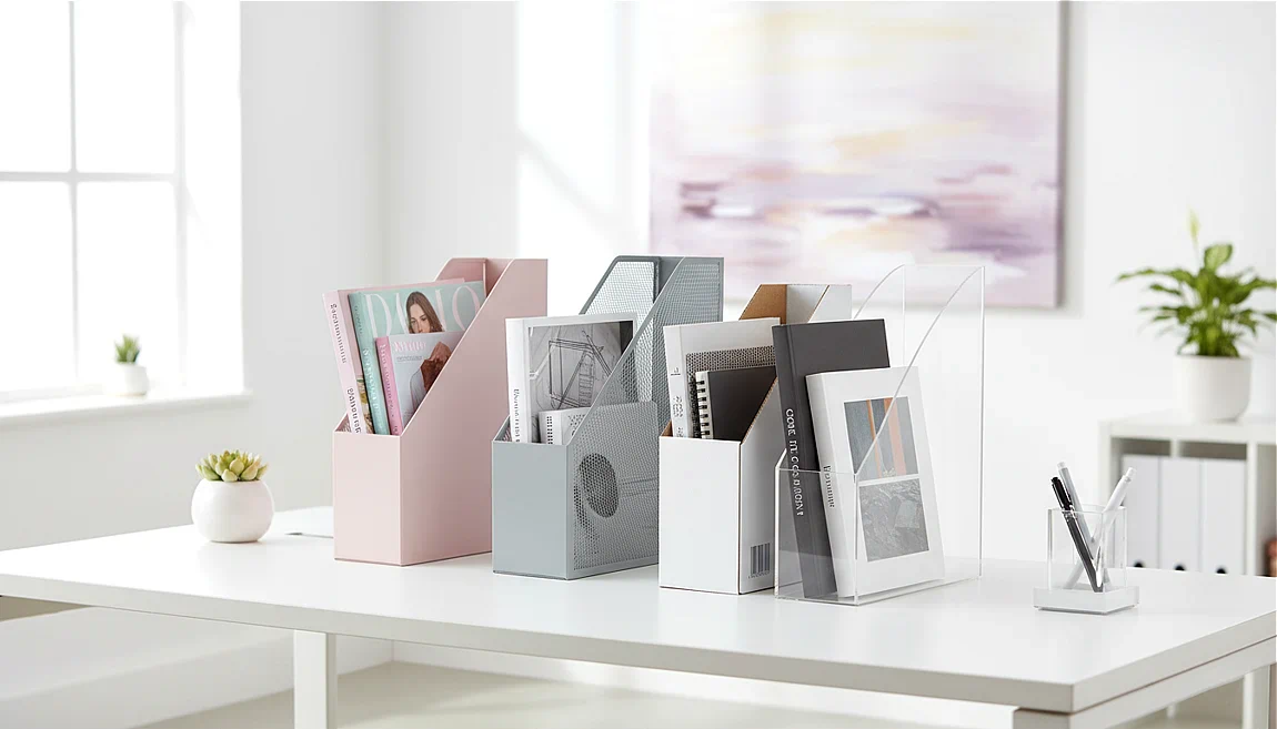 Revisteros de escritorio, colgantes y de suelo con ruedas para cualquier entorno