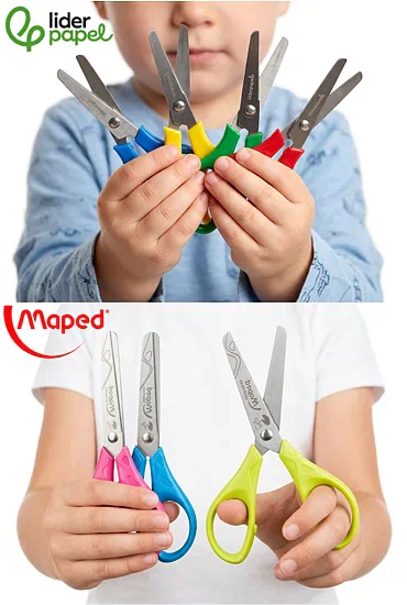 Tijeras escolares de punta roma para zurdos marcas Liderpapel y maped | Tijeras