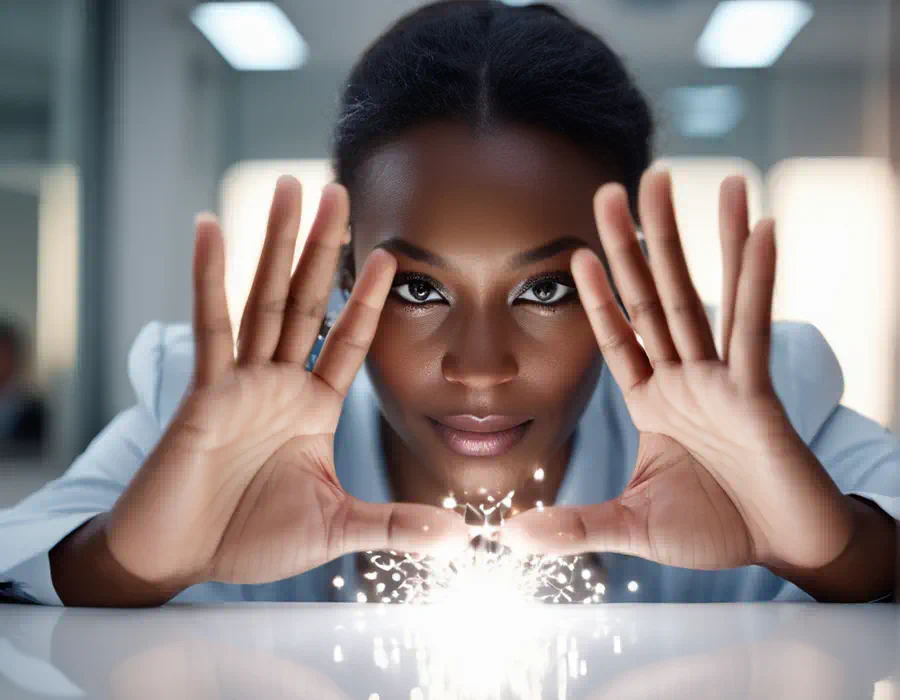 chica hacienda mágia limpiando en oficina