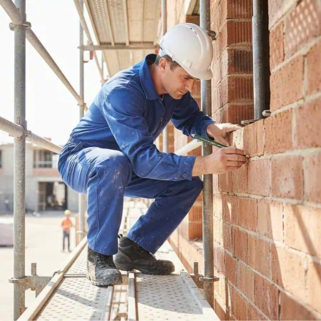 hombre trabajando en obra marcando ladrillos con lapiz bicolor de obra 1 | lápices