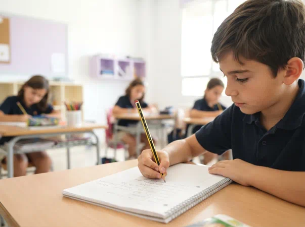 nino escribiendo con lapiz de Staedtler con madera de cedro | cambio de lápices Staedtler Noris