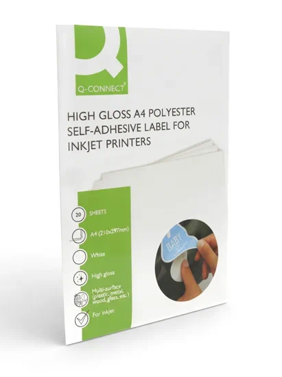 papel pliester para inkjet adhesivo A4 blanco brillo | papeles especiales